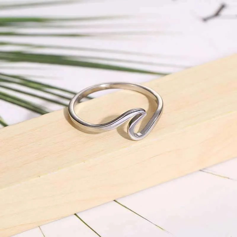 Fashion Simple Design Sea Wave Rings Ocean Surf roestvrijstalen roségoud zilveren vinger sieraden ringen voor vrouwen surfer cadeau