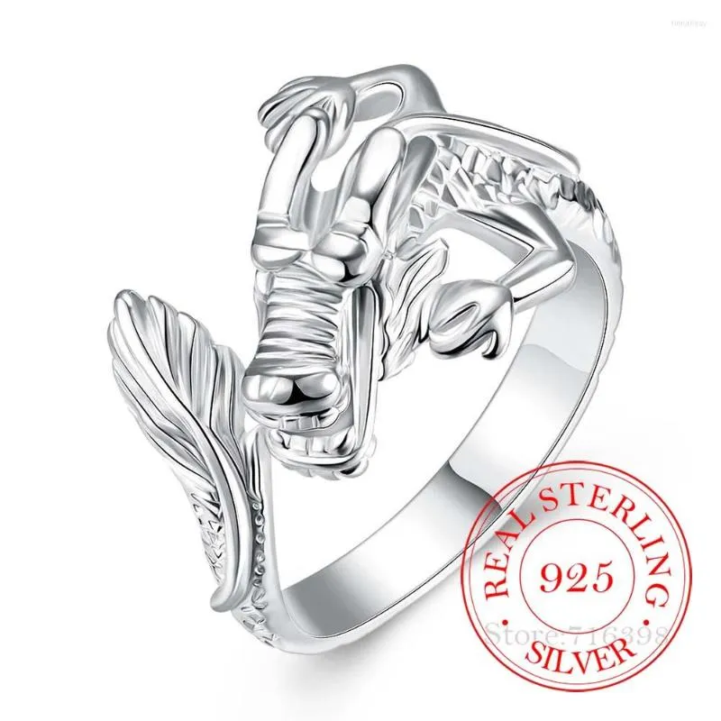 Cluster ringen eenvoudige mode coole draak verstelbare zilveren ring voor mannen dames 925 sterling vingerduim anillos feest sieraden