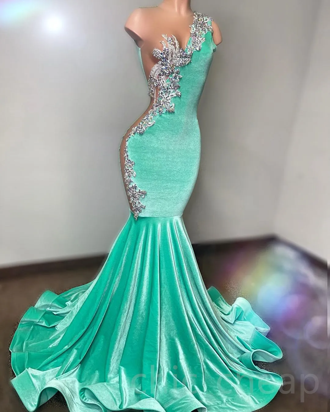 2023 Arabic Aso Ebi Lace Crystals Prom Dress Sheer Neck Mermaid Evening Formal Party Second Reception Birthday Engagement Gowns Dresses Robe De Soiree ZJ0336