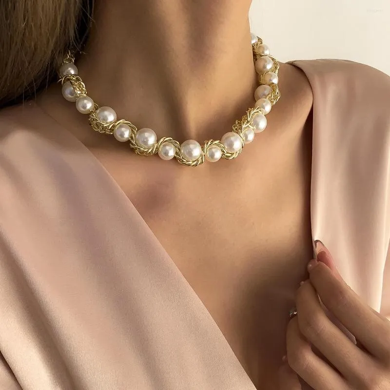 Catene Vintage Luxury Imitazione Perla Color oro Collana con avvolgimento in metallo per gioielli da donna Accessori Regali di San Valentino