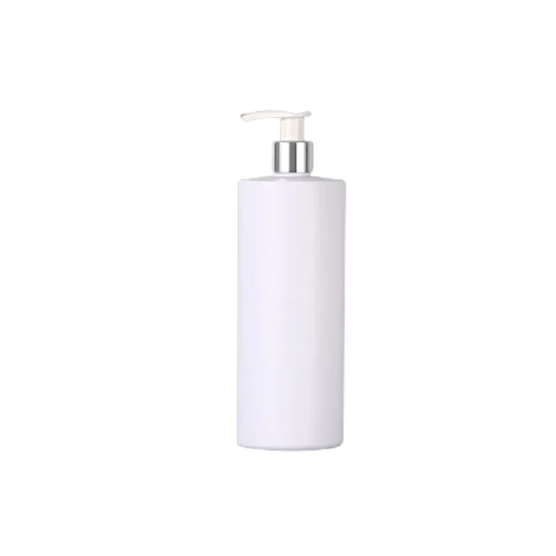 Plastic Packing Matte White Bottle 300ML 500ML Flat Shoulder PET White Black Lotion Press Pump Gold Silver Collar Packaging Cosmetic Refillable Container