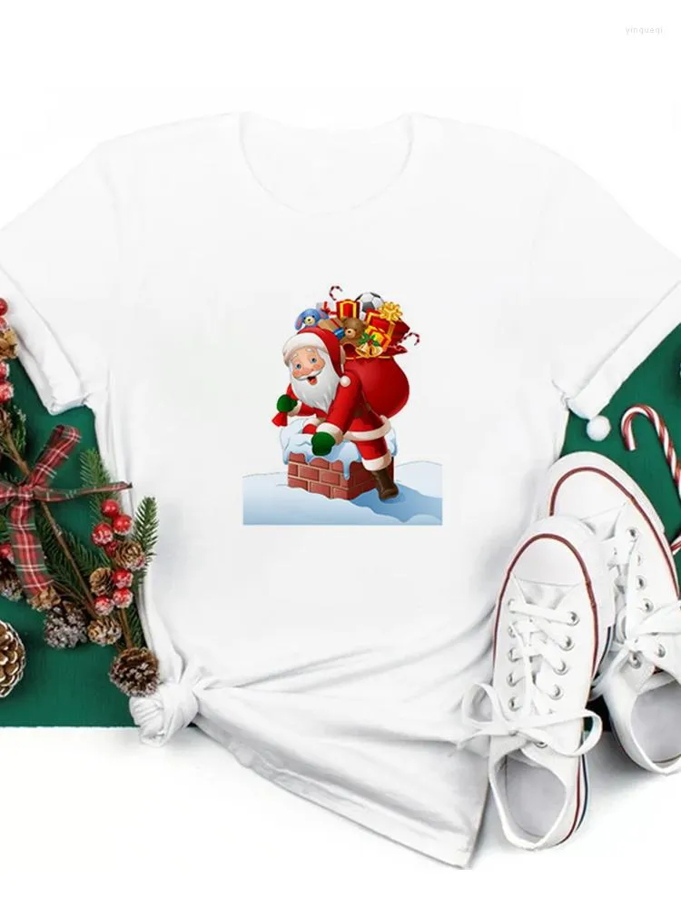 T-shirts pour femmes Vêtements de Noël T-shirt polyvalent Femme Haut imprimé Bonhomme de neige Cadeau Année Manches courtes