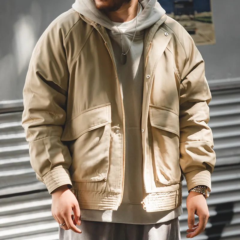 Japanese Vintage Pilot Men s bomber jacket with Thickened Cotton Pocket Military Army Bomber Style Autum Winter Coat 230329