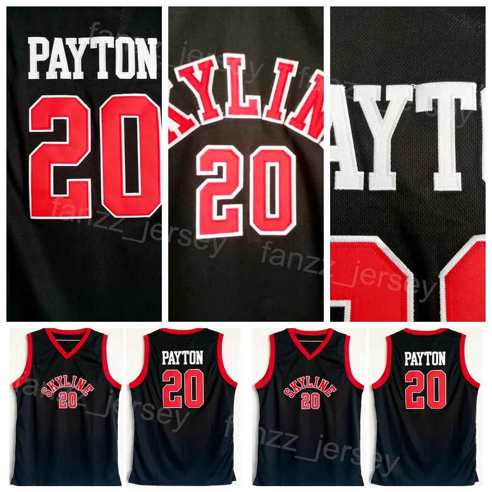 Skyline High School Gary Payton Jersey 20 Basketball College Team Kleur Zwart voor Sportfans University Ademend Pure Cotton Embroidery Shirt Men NCAA