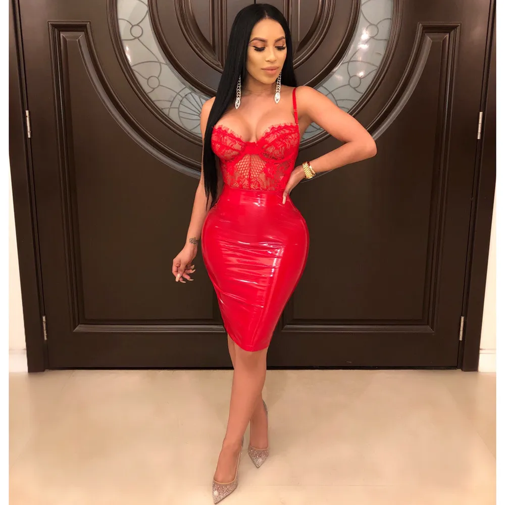 Spaghetti strap leather dress hot sale