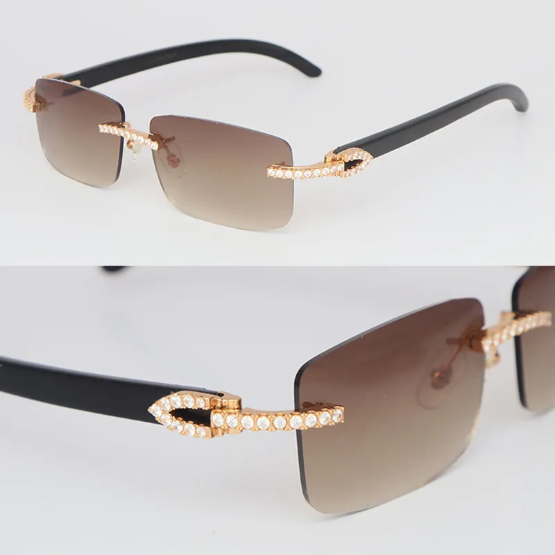 Design Moisanite Diamond Ensemble de lunettes de soleil sans bordure de soleil Lunettes de soleil Womans Big Stones 25 Carat Diamond Sun Glasses Original Buffalo Buffalo Horn Hor