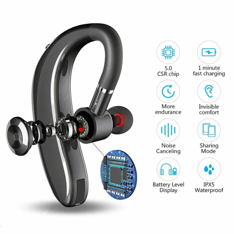 Bluetooth 5.0 trådlösa headset hörlurar hörlurar Handsfri affärshuvud S109 Drive Call Mini Earbud Bluetooth med mic för Android iOS Xiaomi DHL Frakt