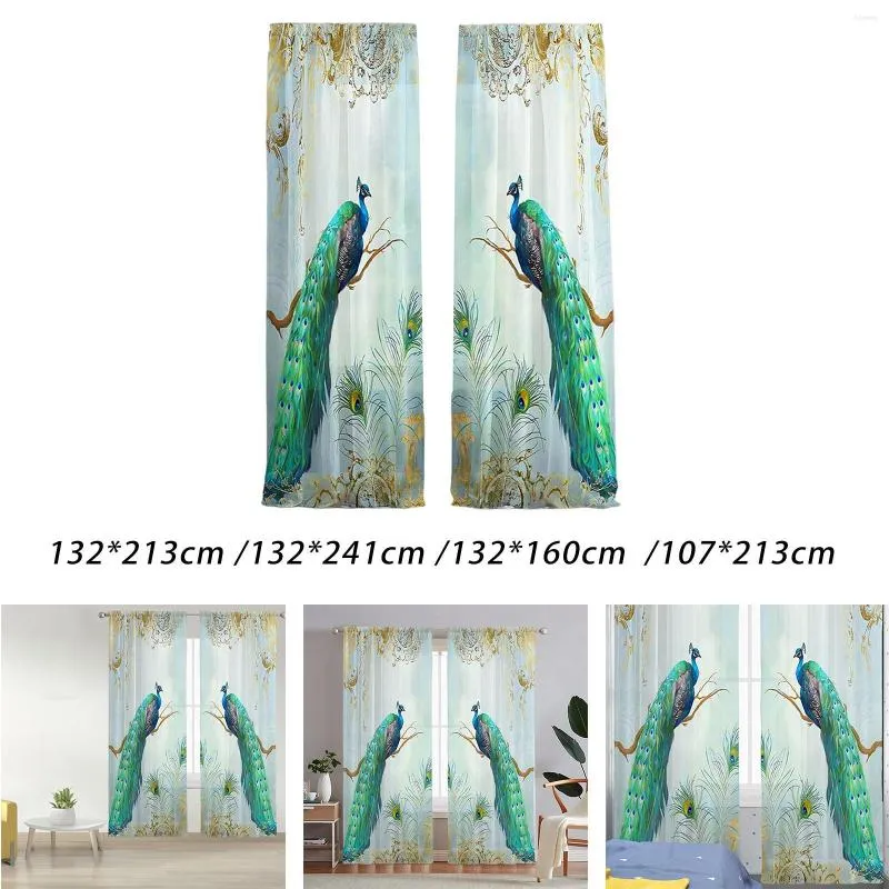 Curtain 2x Peacock Blue Tulle Curtains Window Treatment Drapes For Dining Room Bedroom