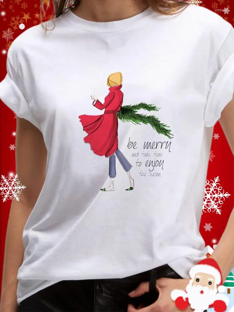 女性のTシャツクリスマスエルクプリントTシャツオートム2023スタイルトップスシャツカスタムユニセックスのための女性Tシャツ