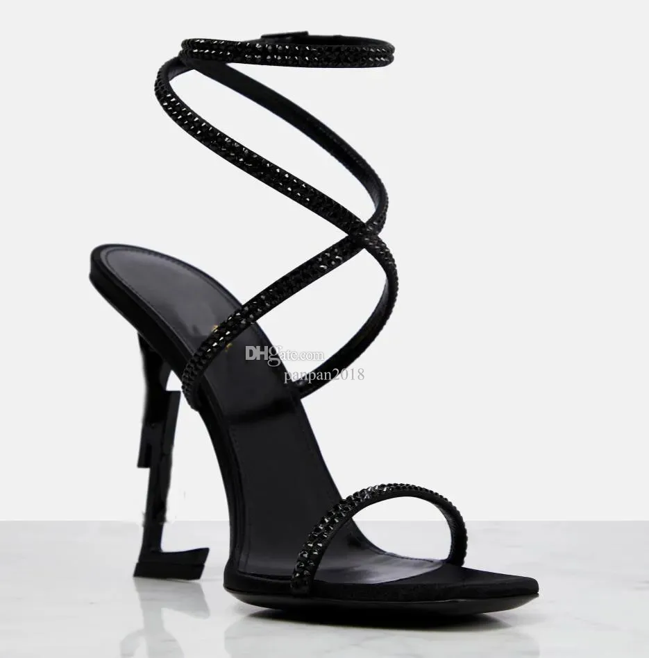 Marca de luxo feminino opyum sand lias sapatos de tornozelo de tornozelo de cristal salto alto salto alto salto alto drenagem famosa famosa gladiadora