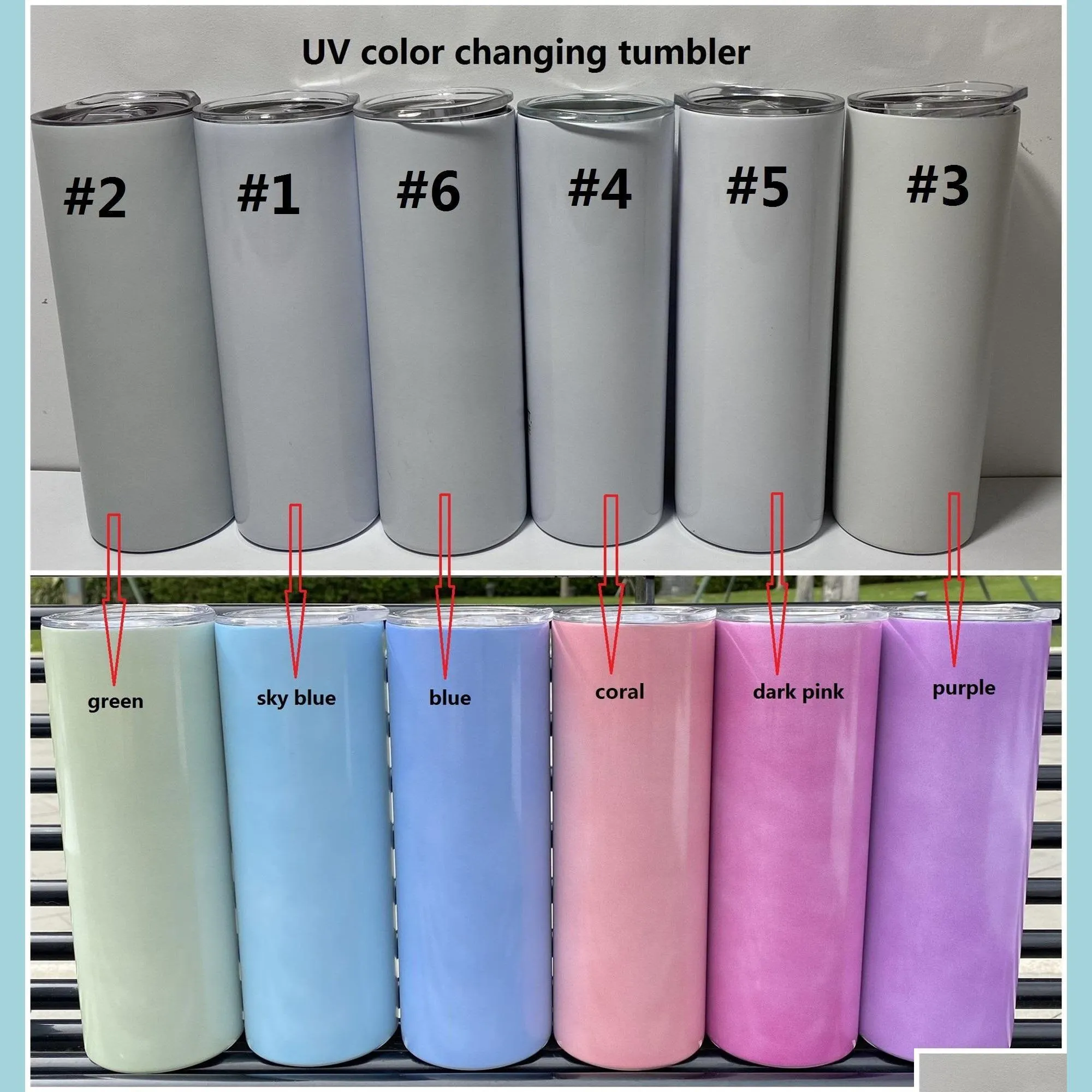 Tumblers sublimatie UV kleur veranderende tuimelaar gloed in de zon rechte roestvrijstalen beker dubbele wand met deksels en st drop dhjcr