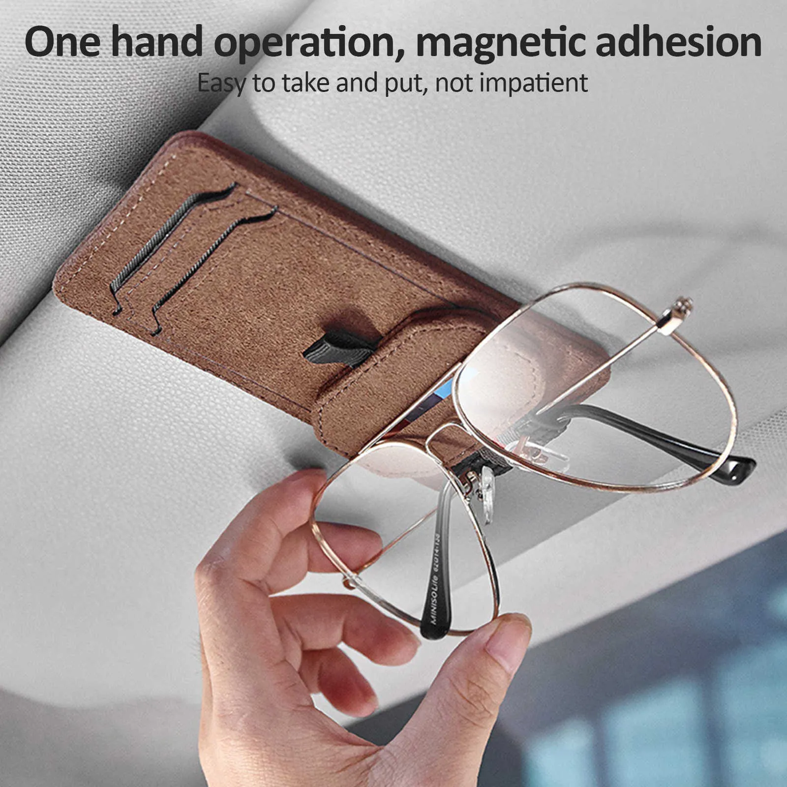 Casos de óculos de sol Bolsa de couro de óculos de sol para cabide de óculos no para a automóvel Visor Card Cartão de armazenamento multifuncional Acessórios de vidro de vidro J230328