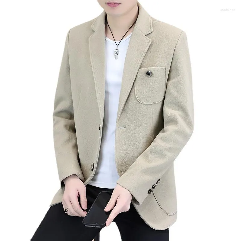 Men's Suits HOO 2023 Autumn Men's Woolen Medium Thick Suit Jacket Youth Double Buckle Fashion Leisure Blazers