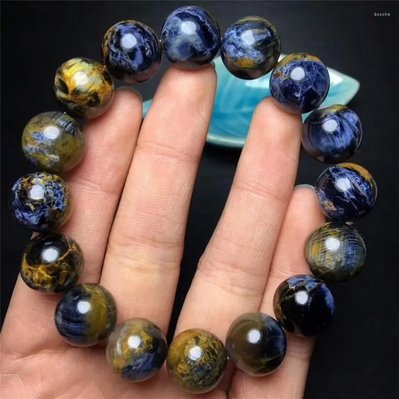 Strand Genuine Natural Blue Yellow Pietersite Stone Round Beads Healing Women Man Bracelet 13.5mm