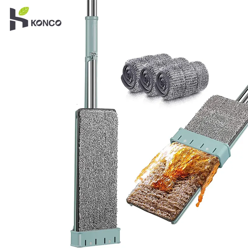 MOPS Microfiber مسطح ممسحة ممسحة غير البثق MOP مع 2 منصات MOP قابلة للغسل أداة تنظيف الأسرة MOP البطيئة 230329