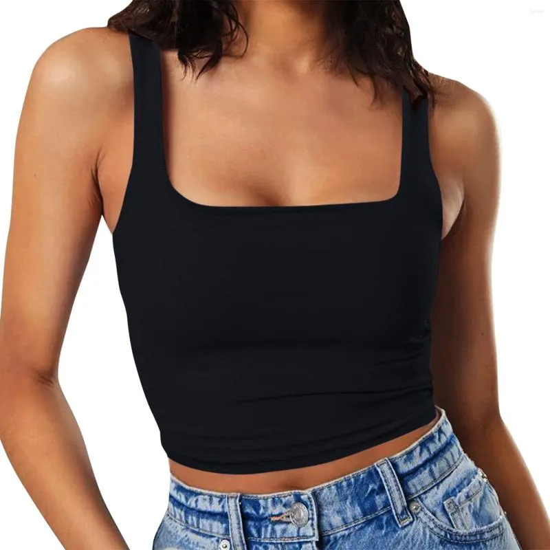 Camisoles Tanks Damen ärmelloses Riemchen-Tank O-Ausschnitt Doppelschicht Workout Fitness Casual Slim Crop Tops Sporthemden Schwarz Weiß