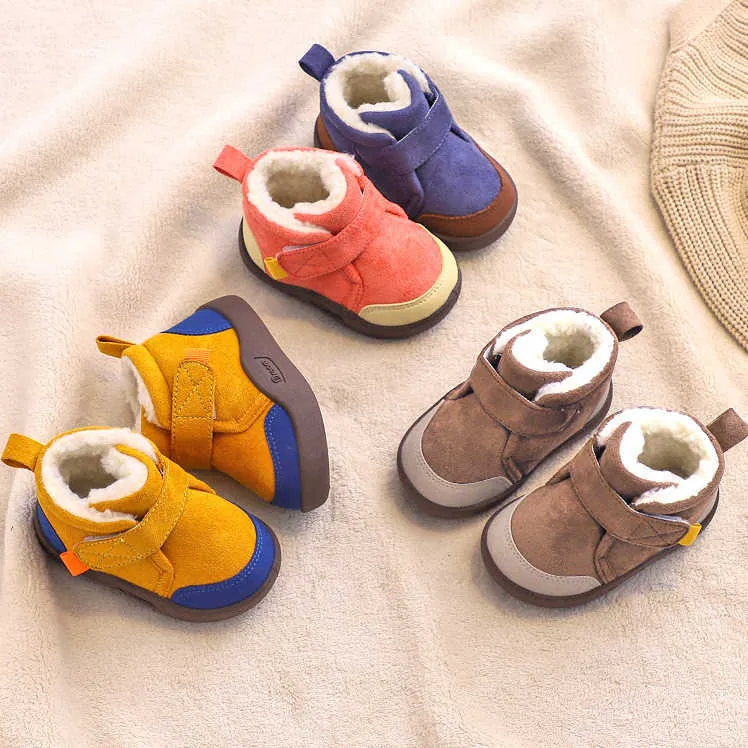 Athletic Outdoor New Kids Winter Snow Boots Infant Baby Girl Shoes Cotton Plush Warm Toddler Outdoor Sneakers Fashion Boys Short Non-Slip Booties W0329