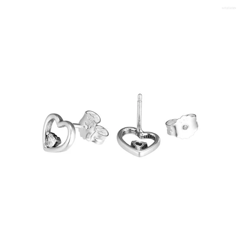 Stud-oorbellen Sterling-Silver-Jewelry Asymmetric Hearts of Love Earring 925 zilveren sieraden voor vrouwen