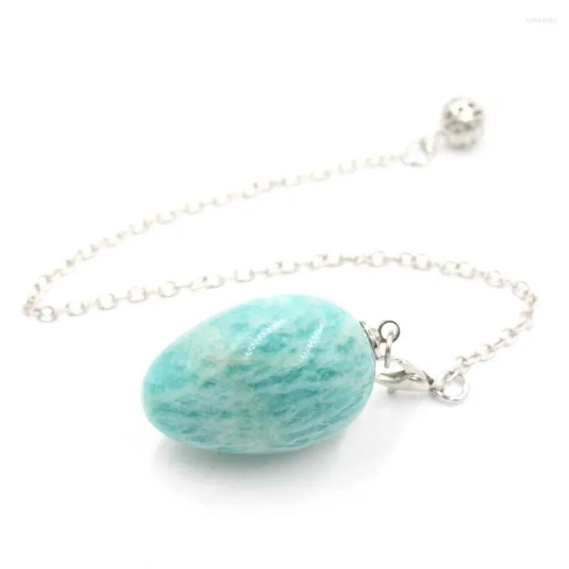 Pendant Necklaces Egg Shaped Natural Stone Pendulum For Dowsing Wicca Healing Point Amazonite Blue Purple Crystal Spiritual Divination