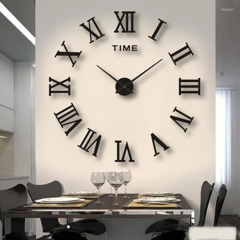 Wandklokken 3D DIY Clock Romeinse cijfers Frameless Mirror Home Decoratie voor woonkamer slaapkamer decoraties