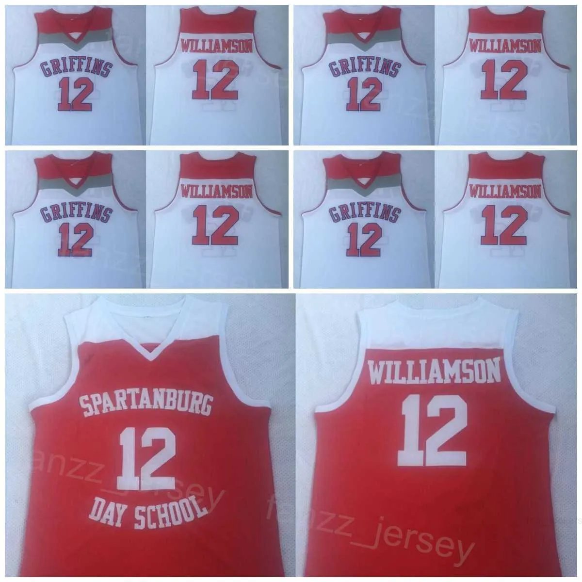 スパルタンバーグデイバスケットボール12ザイオンウィリアムソンジャージーハイスクール大学シャツオールステッチチームカラーレッドホワイトスポーツファンのための通気性マンNCAA