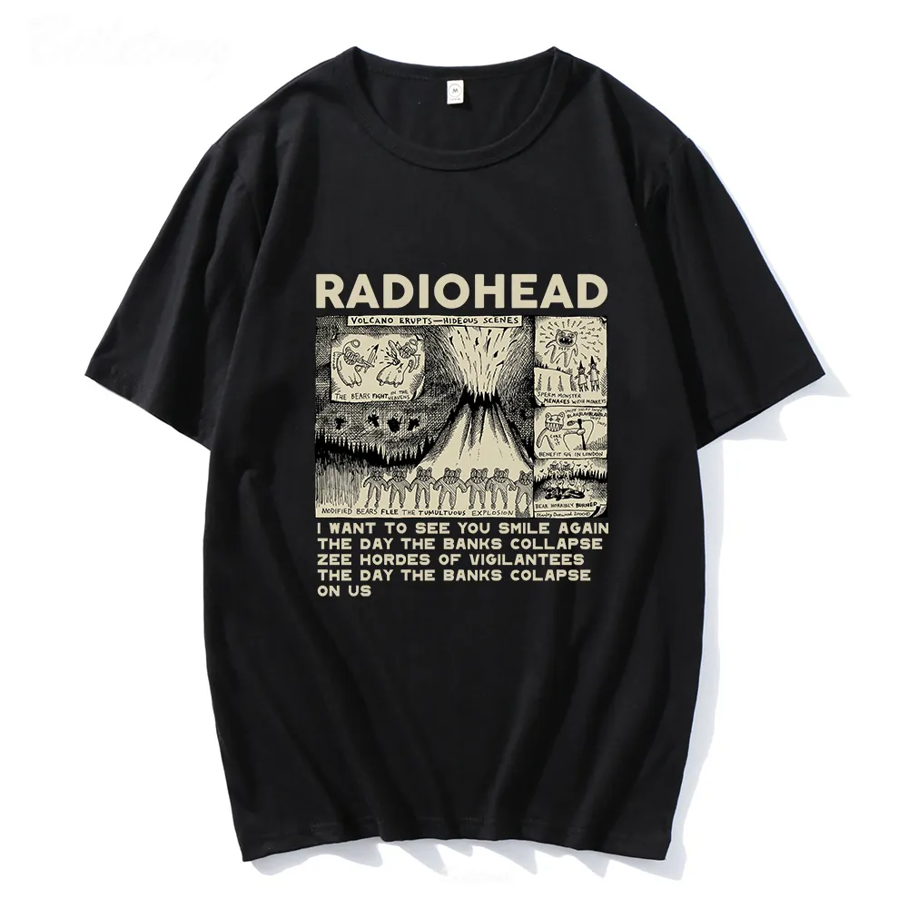 Herren T-Shirts Radiohead Vintage Print T-Shirt Herren Übergroße 100% Baumwolle Unisex T-Shirts Hip Hop Rock Band Musikalbum T-Shirts Harajuku Male Tops 230329