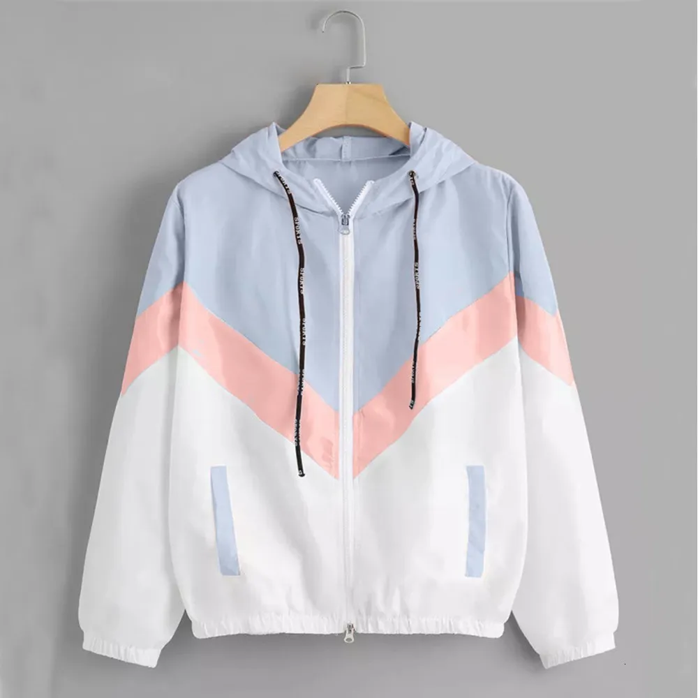 Kvinnors dike rockar Sandro River's Casual Color Block Drawstring Fashion Hooded Windbreaker Jacket Autumn Coat Outerwear Raincoat 230329