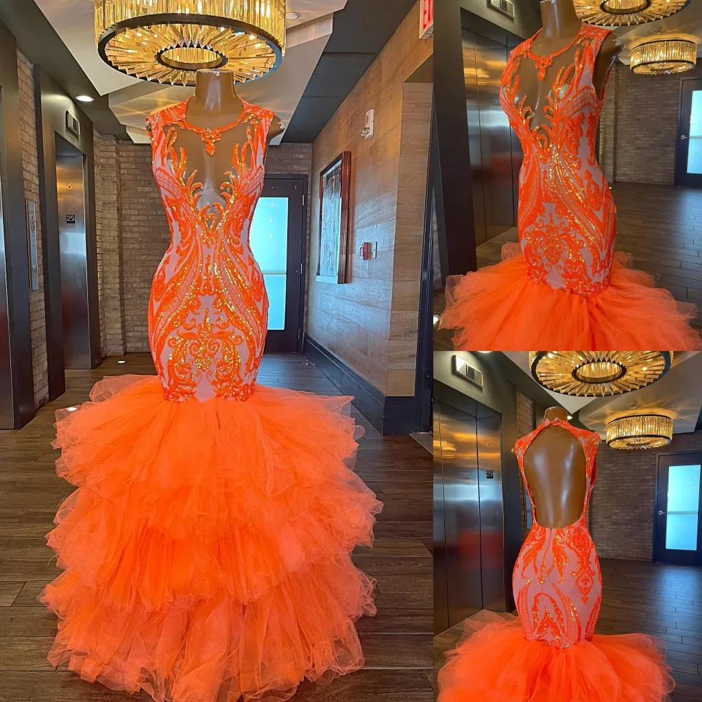 Оранжевые платья на выпускной вечер без спины русалка кружевные вечерние платья