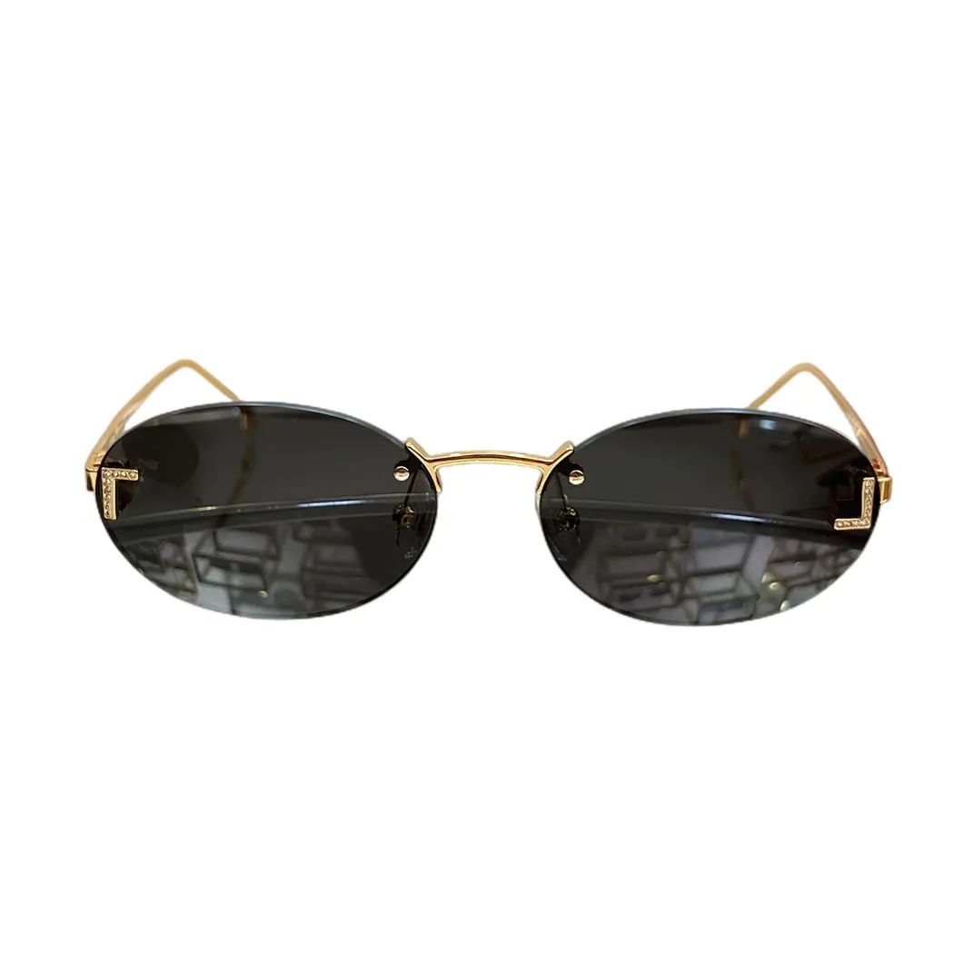 Rimless Retro Oval Sunglasses in Gold/Black 4075 Metal Frame with diamonds FE 4075 First Crystal Rimless Oval Sunglasses For... From  main image 2