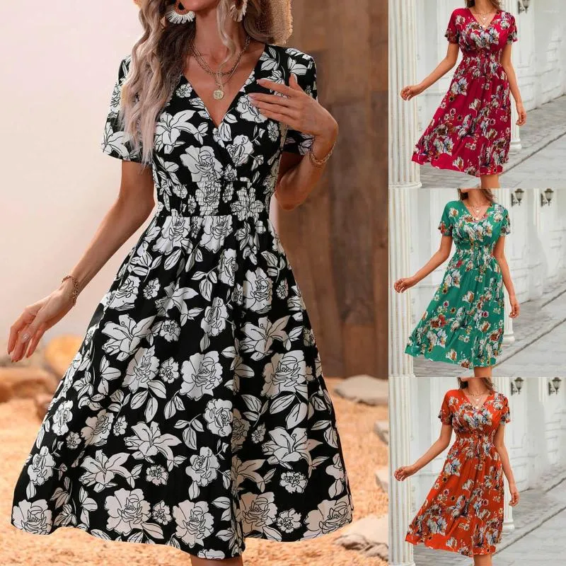 Casual Dresses Floral Maternity For Women Fashion The Waist Print Dress V Summer With Pockets