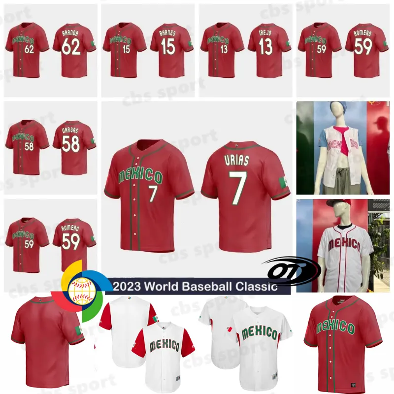 Maillot de baseball cousu de l'équipe du Mexique 2023 WBC Julio Urias JoJo Romero Alex Verdugo Alex Verdugo Alejandro Kirk Rowdy Tellez Rand Maillots de baseball pour hommes