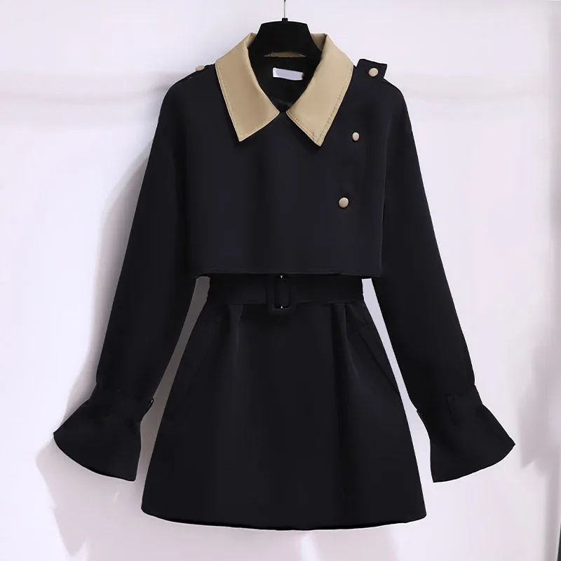 Women's Trench Coat's Spring Autumn Coats 2023 Korean Lady Chic Graciful Black Outerwear With Midjebältet Fashion Joker Jacket Female 230329