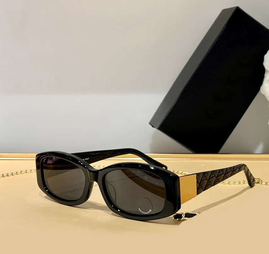 골드 블랙 스모크 작은 직사각형 선글라스 체인 안경이없는 여성용 선글라스 Sunnies 디자이너 선글라스 Sonnenbrille Sun Shades UV400 안경 상자