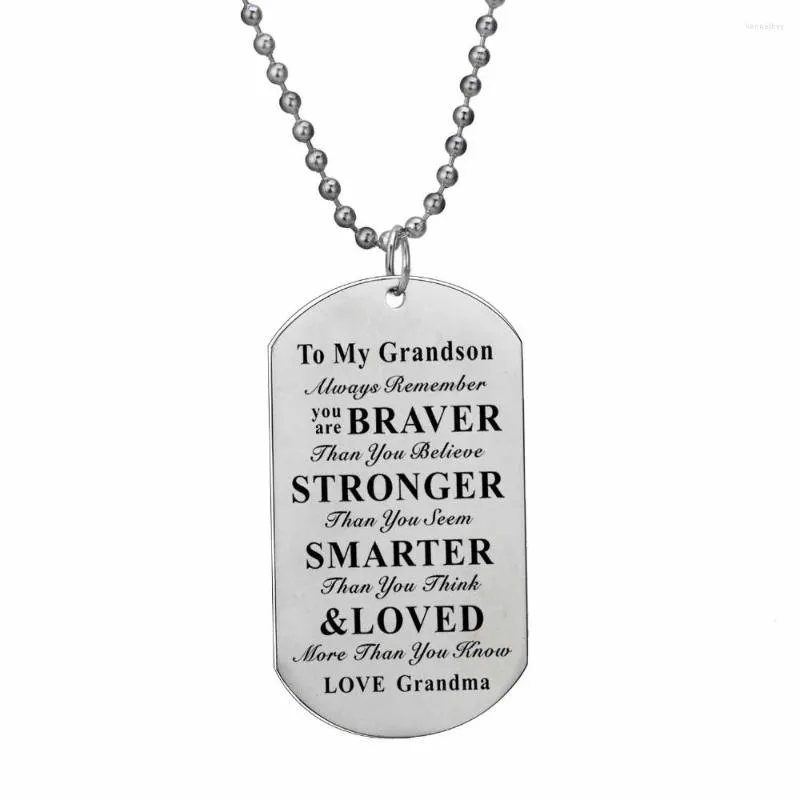 Pendant Necklaces To My Grandson You Are Braver Stronger Smarter Stainless Steel Beaded Necklace Family Inspirational Birthday Gift For Kids