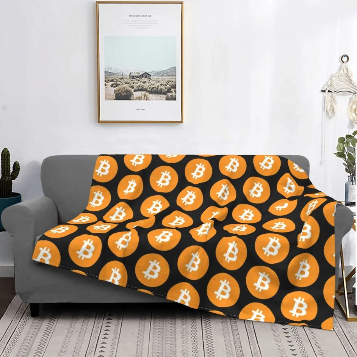 Cobertores Bitcoin Gold Geek Flannel Blanket Cryptocurrency Blockchain Creative Throw Planctors para Sofá Bedding Lounge 125*100cm 230329