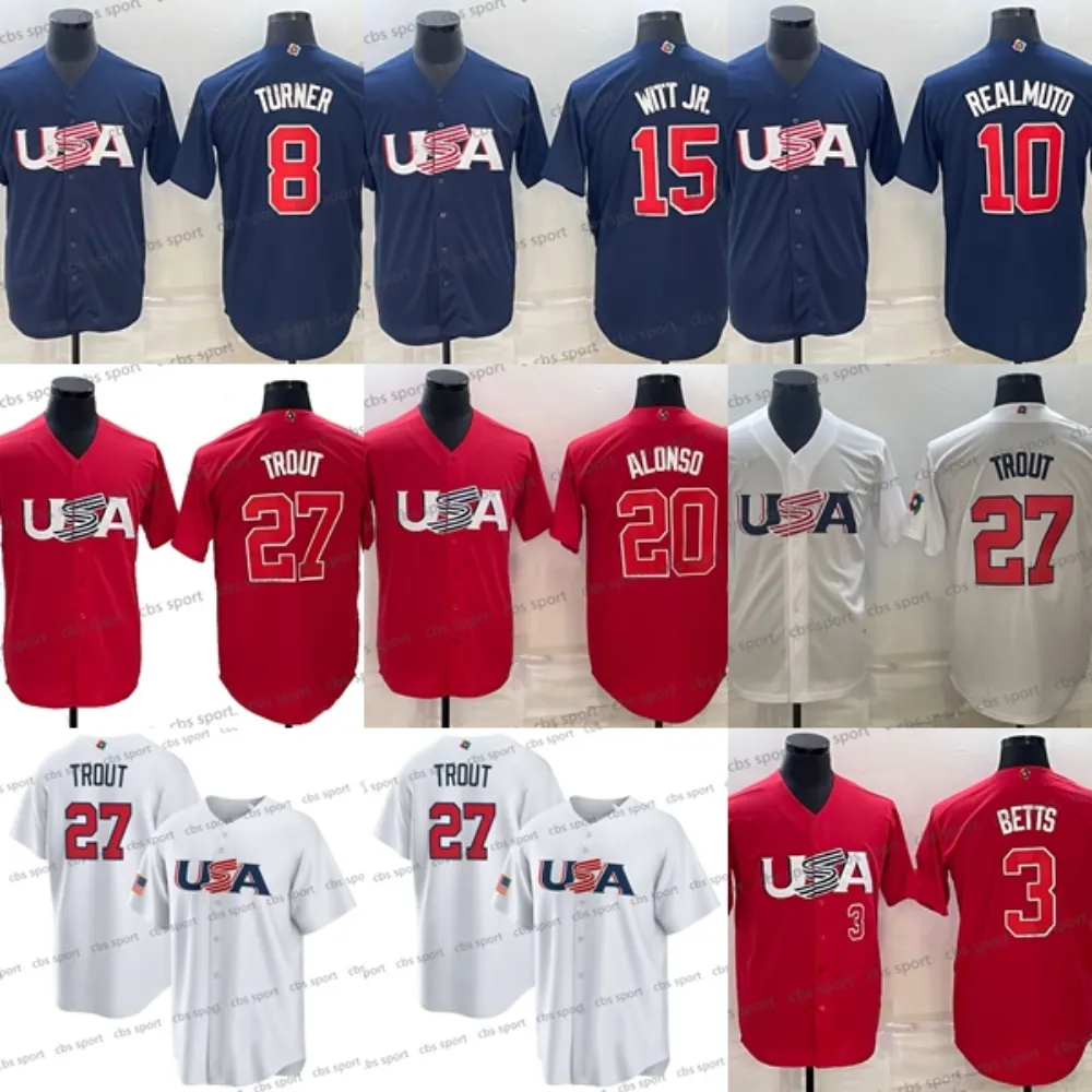 Team USA 2023 WBC Baseball Jerseys 27 Mike Trout Nolan Arenado Pete