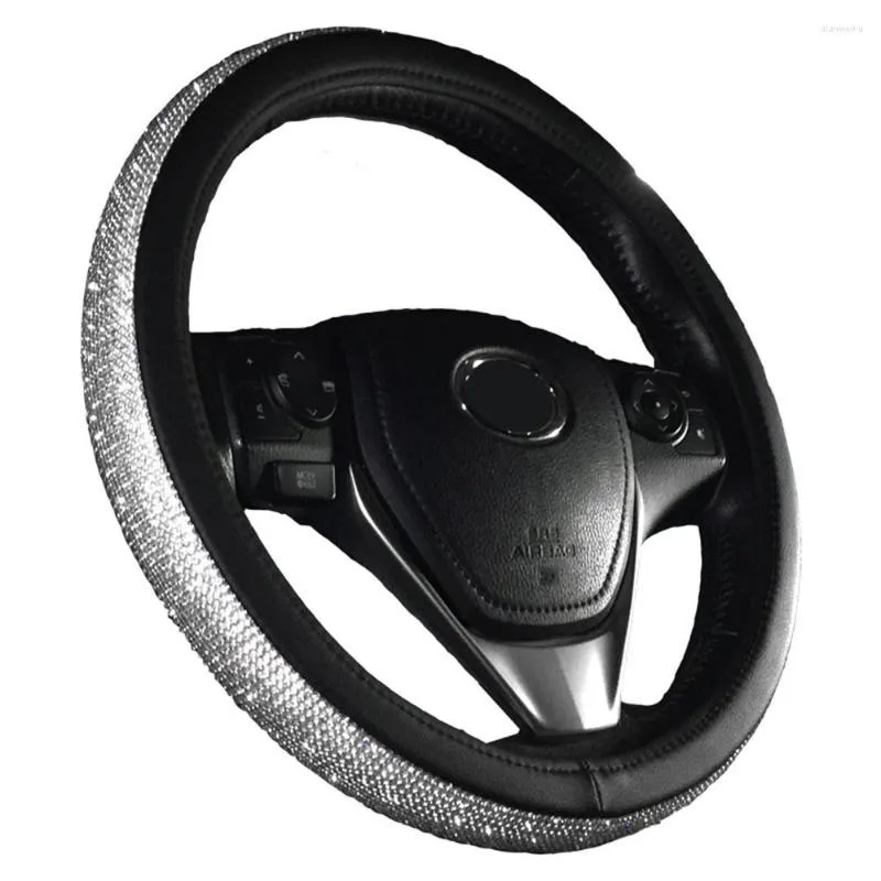 Steering Wheel Covers Fashion Unisex PU Leather Cover Crystal Rhinestone Luxurious Wheels Black 38cm For Girl Women