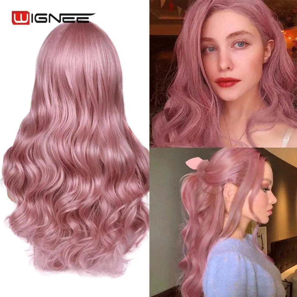 Perruques synthétiques Wignee rose cheveux synthétiques longs saigres résistants à la chaleur pour les femmes quotidiennes / fêtard noir naturel à brun / violet / cendre blonde 230227