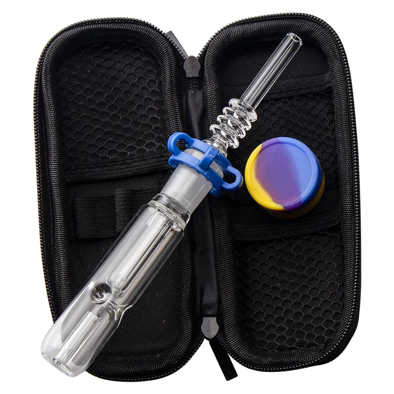 CSYC NC007 Hookah Dab Rig Bubbler Conjunto de saco de tubo de vidro 10mm 14mm 19mm Cerâmica Quartzo Prego Clip Dabber Ferramenta Frasco de silicone Tubos de fumo à prova de derramamento Mini Bong de água de vidro