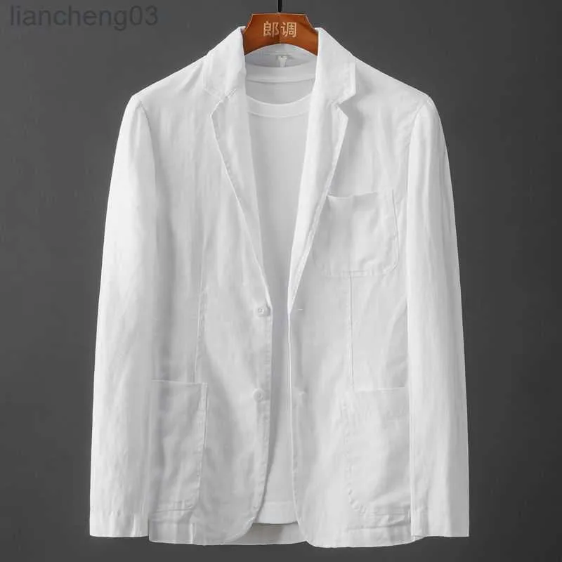 Survêtements pour hommes Blanc Coton Lin Costume Manteau Hommes Printemps Été Pure Color Slim Casual Business Mince Mens Blazer Veste Confortable Respirant W0329