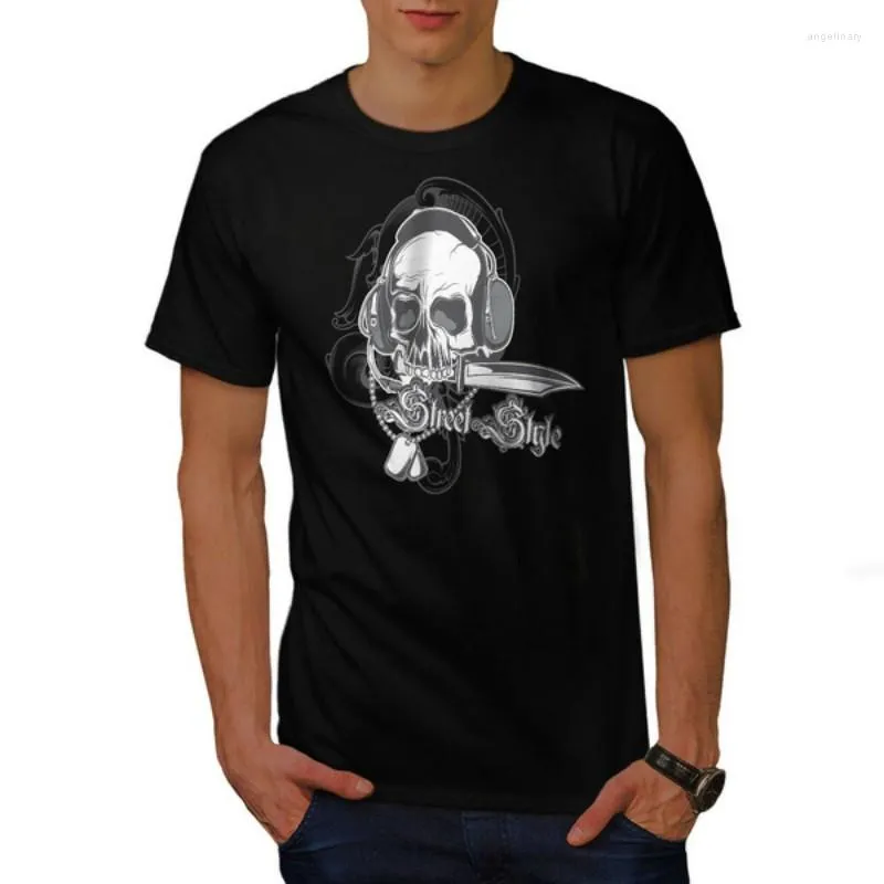 Hommes T-shirts Mode Été Hommes Col Rond Tee Casual Coton À Manches CourtesWellcoda Musique Casque Crâne T-shirt DJ Graphic Design Pri