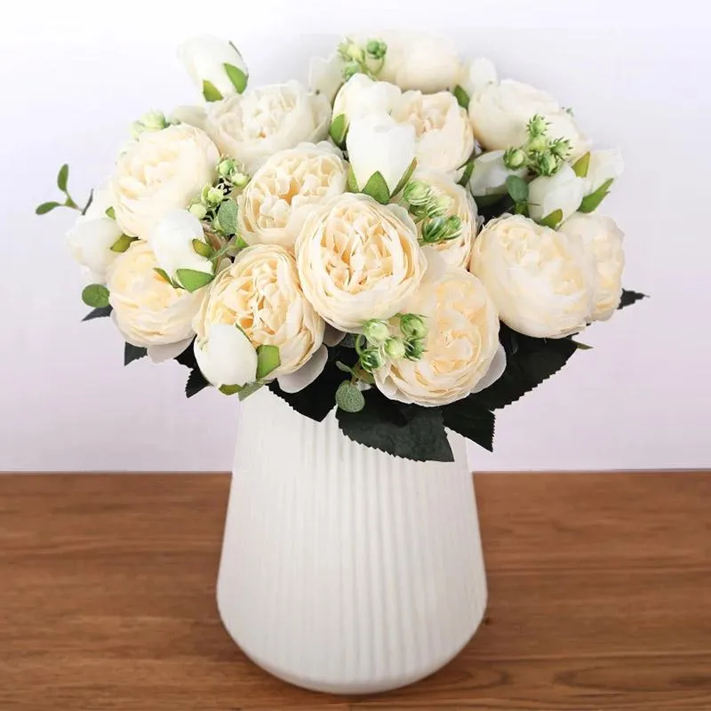 Dekoracyjne kwiaty wieńce 30 cm sztuczna biała piwonia czerwona róża przyjęcie weselne Prezent Wysokiej jakości jedwabny Fake Flower Bouquet Decor Home Bouque