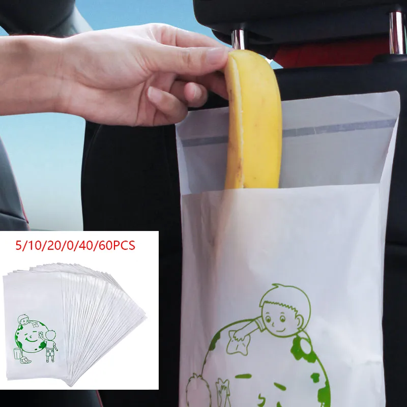60pcs araba çöp torbası mutfak çöp çöp torbası seyahat portatif otomatik koltuk geri asılı çöp torbası ofis ev tek kullanımlık çanta