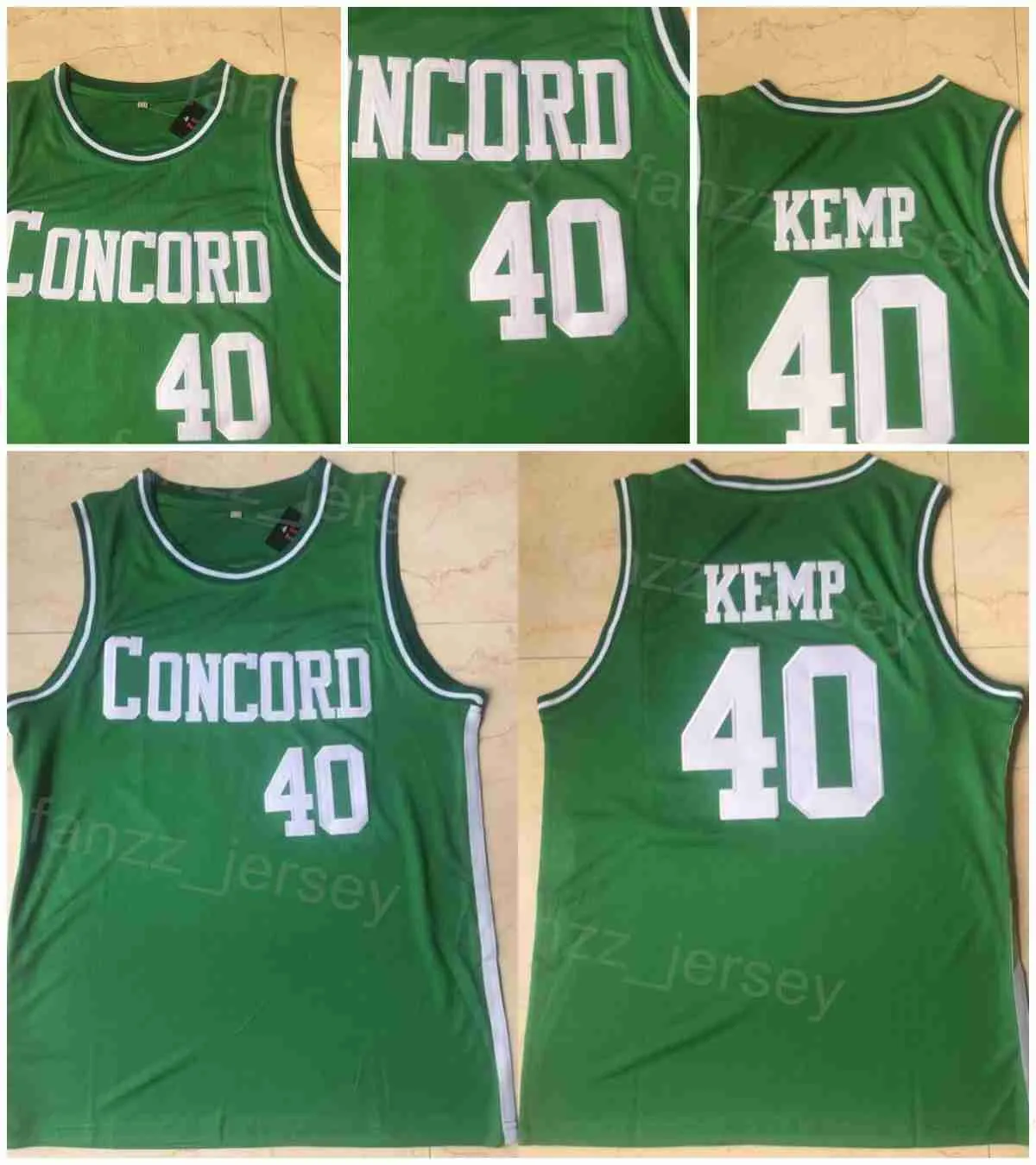 콩코드 아카데미 고등학교 40 Shawn Kemp Jerseys Basketball College University 셔츠 스포츠 팬을위한 모든 스티치 팀 컬러 녹색 통기 가능한 순수면 남성 NCAA