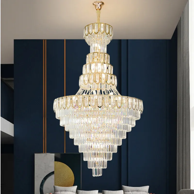 Lampes de lustre en cristal de luxe européen LED lustres modernes américains luminaires de luxe maison villa loft escaliers chemin hall hall droplight lustre lampara