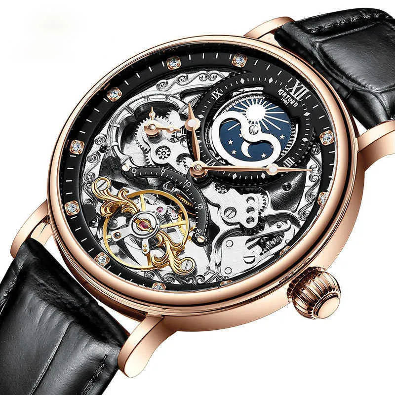 2023 Luxury mode vrouwelijke ontwerper automatische tourbillon mannen mechanisch horloge multifunctionele waterdichte zonnebrandmaan en sterren