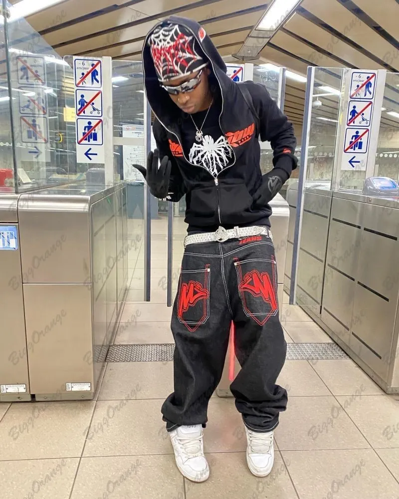 Mens Jeans M Letter Print Multipocket Y2k Cargo Pants Straight