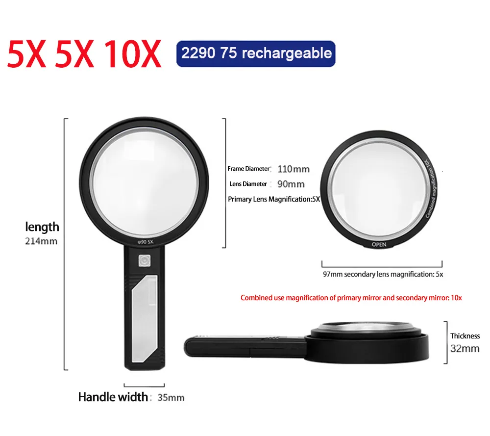 Large Size 10X Magnifying Glasses, Handheld Shatterproof Reading