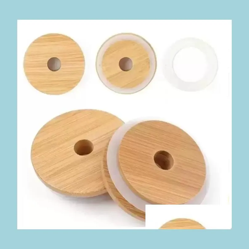 Tapa para vasos Tapas de tapa de bambú 70 mm 88 mm Tarro de madera reutilizable con orificio de St y sello Sile Entrega de gota Hogar Jardín Cocina Comedor Dh02J