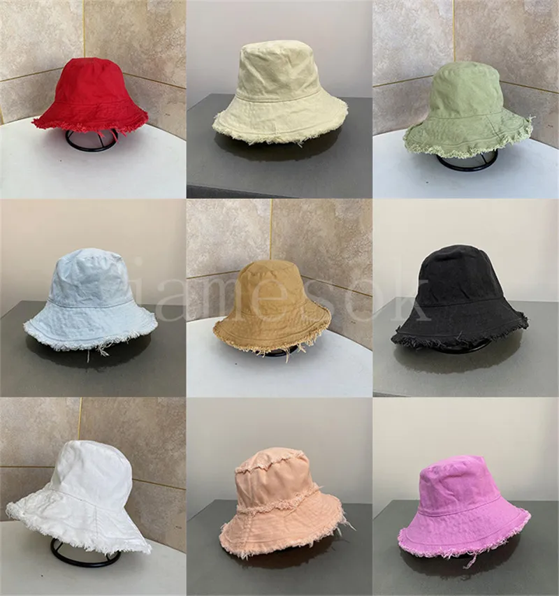 Trendig färg Frayed Brim Cotton Material Sunhat Women Lady Girl Wholesale Big Brim Distressed Bucket Hat DF145